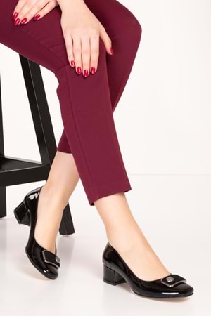 Gondol Kadın Hakiki Deri Klasik Topuklu Ayakkabı tx.834 - siyah rugan - 36