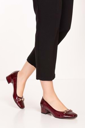 Gondol Kadın Hakiki Deri Klasik Topuklu Ayakkabı tx.058 - Bordo Petek - 36