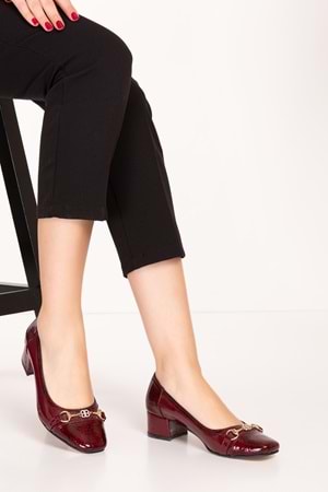 Gondol Kadın Hakiki Deri Klasik Topuklu Ayakkabı tx.058 - Bordo Petek - 36