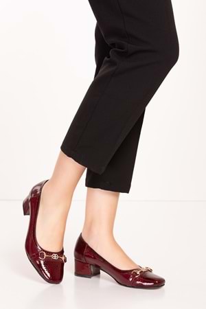 Gondol Kadın Hakiki Deri Klasik Topuklu Ayakkabı tx.058 - Bordo Petek - 37