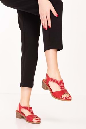 Gondol Kadın Hakiki Deri Orta Topuklu Günlük Şık Sandalet anl.2690 - kırmızı - 36