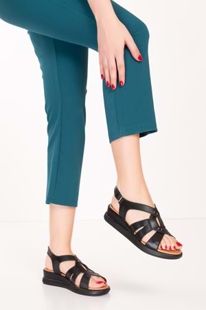 Gondol Kadın Hakiki Deri Günlük Rahat Sandalet anl.3211 - Siyah - 42