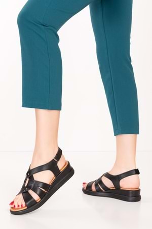 Gondol Kadın Hakiki Deri Günlük Rahat Sandalet anl.3211 - Siyah - 42