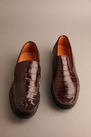 Gondol Erkek Hakiki Deri Klasik Loafer Kahverengi Croco 42 ttx.208