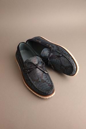Gondol Erkek Hakiki Deri Klasik Loafer Lacivert Yılan 42 ttx.226