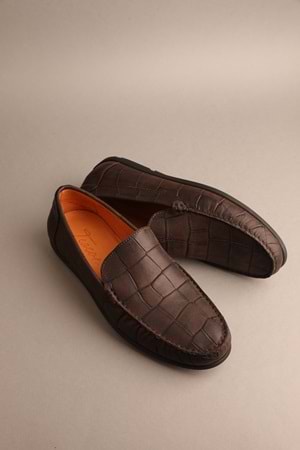 Gondol Erkek Hakiki Deri Klasik Loafer Kahverengi Croco 41 ttx.229