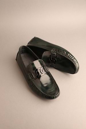 Gondol Erkek Hakiki Deri Klasik Loafer Yeşil Siyah Süet 42 ttx.240