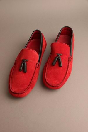 Gondol Erkek Hakiki Deri Klasik Loafer Kırmızı Süet 41 ttx.254