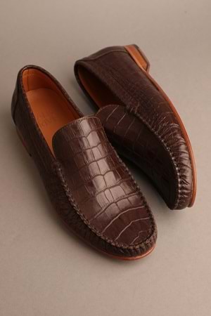Gondol Erkek Hakiki Deri Klasik Loafer Kahve Croco 42 ttx.284