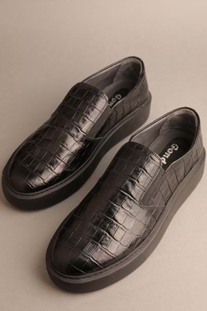 Gondol Erkek Hakiki Deri Klasik Casual Siyah Croco 42 ttx.502