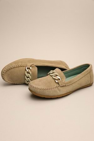 Gondol Kadın Hakiki Deri Klasik Loafer Haki37 ttx.738
