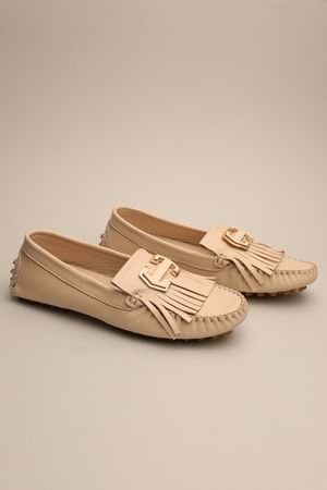 Gondol Kadın Hakiki Deri Klasik Loafer Krem 37 ttx.754