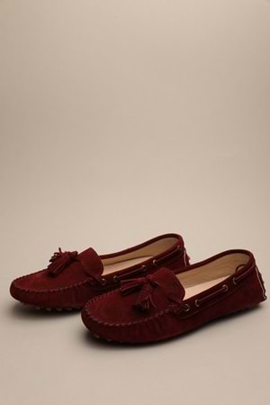 Gondol Kadın Hakiki Deri Klasik Loafer Bordo Süet 37 ttx.760