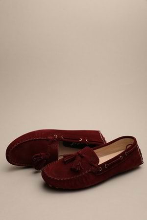 Gondol Kadın Hakiki Deri Klasik Loafer Bordo Süet 37 ttx.760