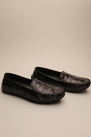 Gondol Kadın Hakiki Deri Klasik Loafer Siyah Yılan 37 ttx.790