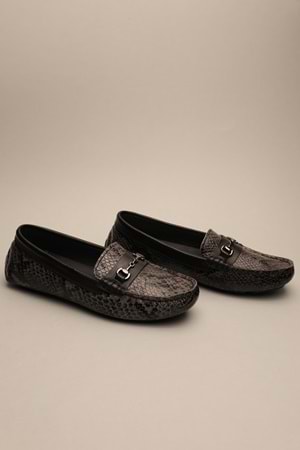 Gondol Kadın Hakiki Deri Klasik Loafer Gri Yılan 37 ttx.797