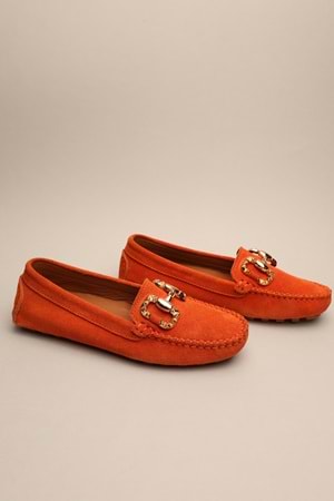 Gondol Kadın Hakiki Deri Klasik Loafer Turuncu Süet 37 ttx.70142