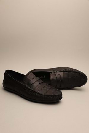 Gondol Erkek Hakiki Deri Klasik Loafer Siyah Croco 42 ttx.619