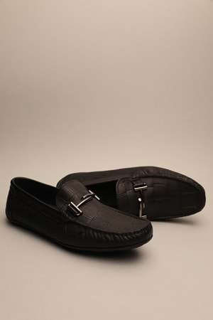 Gondol Erkek Hakiki Deri Klasik Loafer Siyah Croco 41 ttx.622