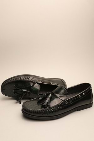 Gondol Erkek Hakiki Deri Klasik Loafer Yeşil Siyah 41 ttx.635