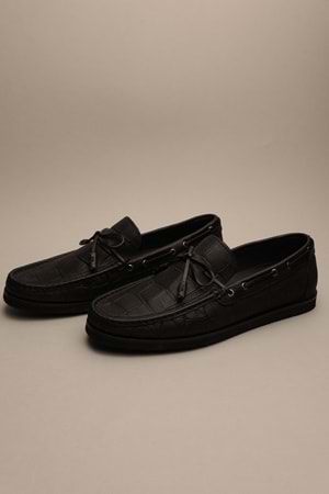 Gondol Erkek Hakiki Deri Klasik Loafer Siyah Croco 42 ttx.653