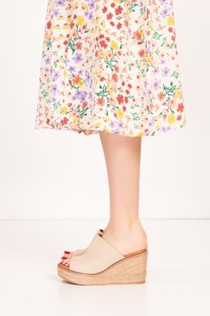 Gondol Kadın İçi Hakiki Deri Keten Dolgu Topuk Platform Sandalet ell.6948 - Bej - 34