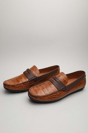 Gondol Erkek Hakiki Deri Klasik Loafer Taba Croco 41 ttx.6011