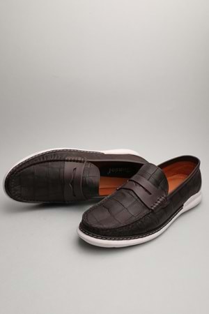 Gondol Erkek Hakiki Deri Klasik Loafer Kahve Croco 45 ttx.60130