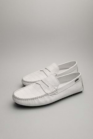 Gondol Erkek Hakiki Deri Klasik Loafer Beyaz Croco 41 ttx.60157