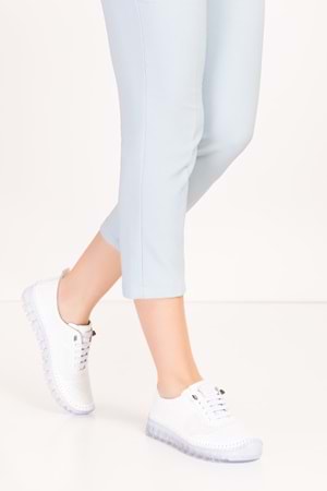 Gondol Hakiki Deri Rahat Esnek Hafif Taban Yazlık Ayakkabı kla.3622 - Beyaz - 39