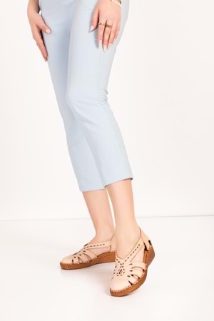 Gondol Kadın Hakiki Deri Önü Kapalı Rahat Sandalet pyt.5103 - Bej - 39