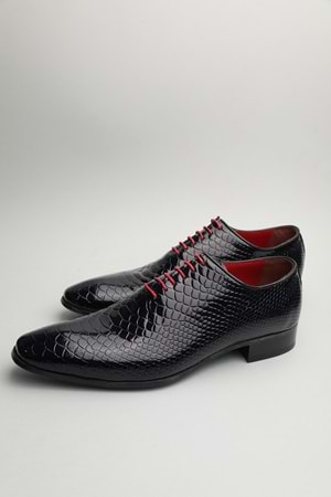 Gondol Erkek Hakiki Deri Sivri Burun Özel Deri Tasarımlı Kundura tz.614 - Siyah Croco - 42