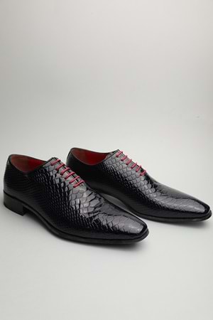 Gondol Erkek Hakiki Deri Sivri Burun Özel Deri Tasarımlı Kundura tz.614 - Siyah Croco - 42