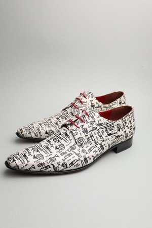 Gondol Erkek Hakiki Deri Sivri Burun Özel Deri Tasarımlı Kundura tz.616 - Beyaz Desen - 40