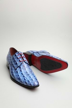 Gondol Erkek Hakiki Deri Sivri Burun Özel Deri Tasarımlı Kundura tz.617 - Mavi Croco - 40