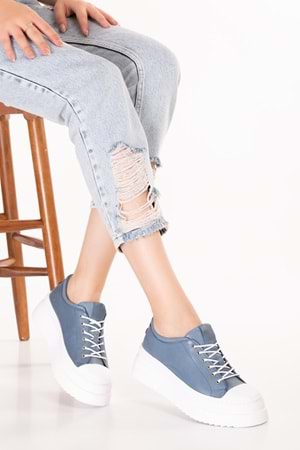 Gondol Hakiki Deri Günlük Hafif Taban Spor Ayakkabı zx.1104 - Mavi - 36