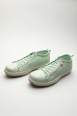 Gondol Hakiki Deri Günlük Rahat Fermuarlı Yazlık Ayakkabı zx.2402 - Mint - 37