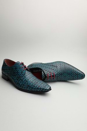 Gondol Erkek Hakiki Deri Sivri Burun Özel Deri Tasarımlı Kundura tz.619 - Yeşil Siyah - 41 - 353522152-33279