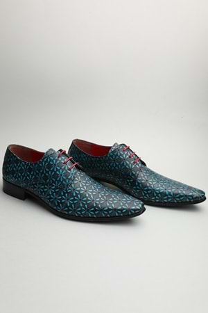 Gondol Erkek Hakiki Deri Sivri Burun Özel Deri Tasarımlı Kundura tz.619 - Yeşil Siyah - 41 - 353522152-33279