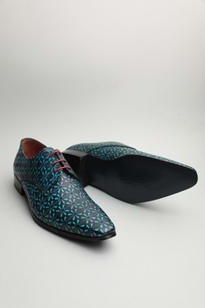 Gondol Erkek Hakiki Deri Sivri Burun Özel Deri Tasarımlı Kundura tz.619 - Yeşil Siyah - 41 - 353522152-33279