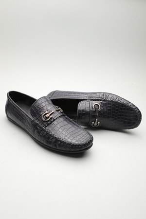 Gondol Erkek Hakiki Deri Klasik Loafer Lacivert Croco 42 ttx.601109