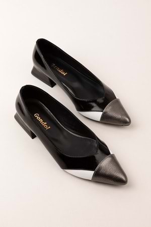 Gondol Kadın Hakiki Deri Şık Kısa Topuklu Ayakkabı md.2 - Siyah Kombin - 37