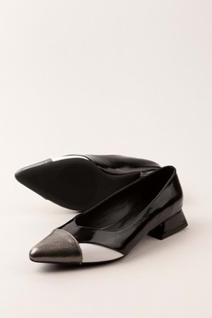 Gondol Kadın Hakiki Deri Şık Kısa Topuklu Ayakkabı md.2 - Siyah Kombin - 37