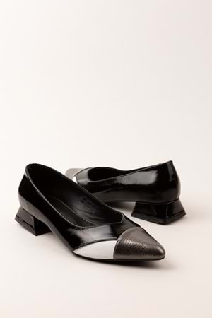Gondol Kadın Hakiki Deri Şık Kısa Topuklu Ayakkabı md.2 - Siyah Kombin - 37