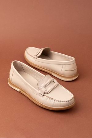 Gondol Kadın Hakiki Deri Günlük Rahat Klasik Ayakkabı hl.24105 - Bej - 36