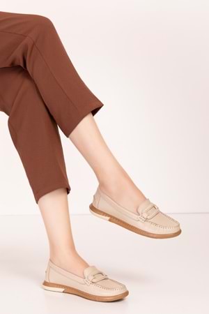 Gondol Kadın Hakiki Deri Günlük Rahat Klasik Ayakkabı hl.24105 - Bej - 36