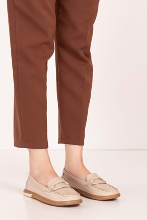 Gondol Kadın Hakiki Deri Günlük Rahat Klasik Ayakkabı hl.24105 - Bej - 36