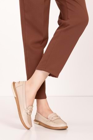 Gondol Kadın Hakiki Deri Günlük Rahat Klasik Ayakkabı hl.24105 - Bej - 36