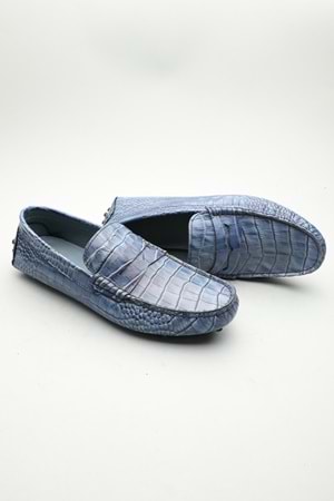 Gondol Erkek Hakiki Deri Klasik Loafer Mavi Croco 40 ttx.601183