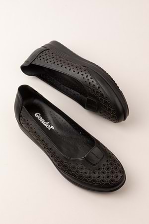 Gondol Kadın Hakiki Deri Anatomik Taban Lazer Delikli Günlük Ayakkabı Pyt.6221 - Siyah - 37